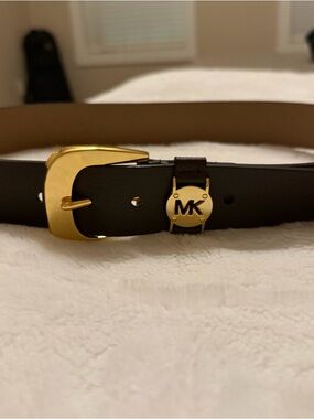 Michael Kors Leather Chocolate Brown Belt with Gold Buckle
